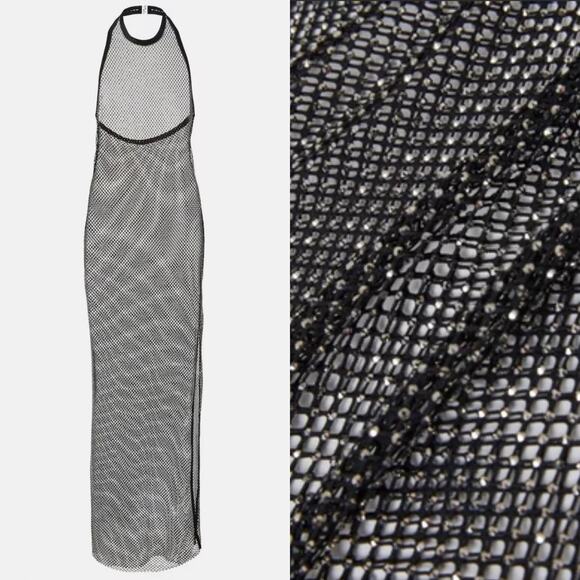 NWT Jonathan Simkhai Inaya Rhinestone Mesh Maxi Dress Black Coverup Beach Size M - Picture 2 of 14